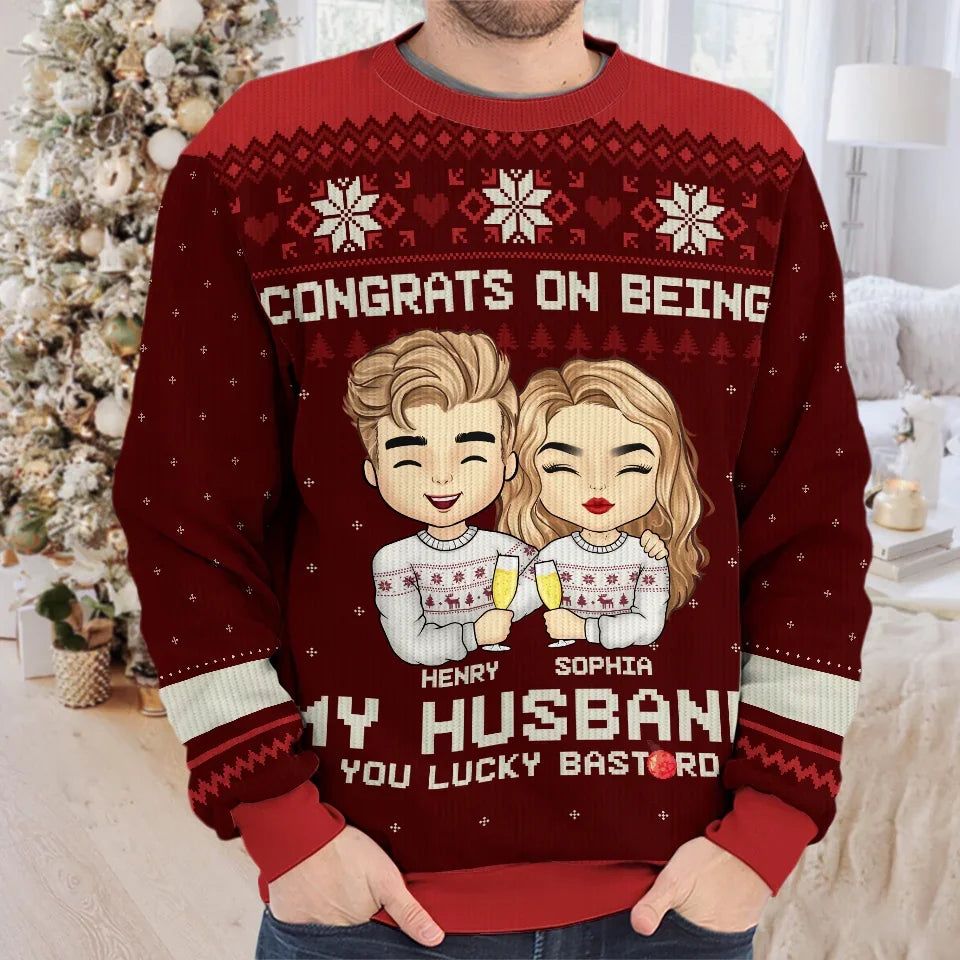 Congrats On Being My Boyfriend - Couple Personalized Custom Ugly Sweatshirt - Unisex Wool Jumper - Christmas Gift For Husband, Wife, Couple