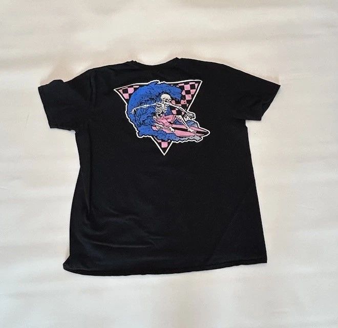 ICM International Shirt Mens Large Black Skeleton Surfing Graphic Summer Surfer
