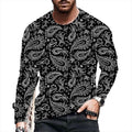T Shirt Men Paisley Graphic Fashion Long Sleeve Black Casual Vintage T-Shirt