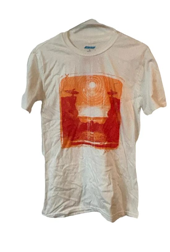Oxide Men's Orange Print Surf Short Sleeve Crew Neck T-Shirt, White, Medium