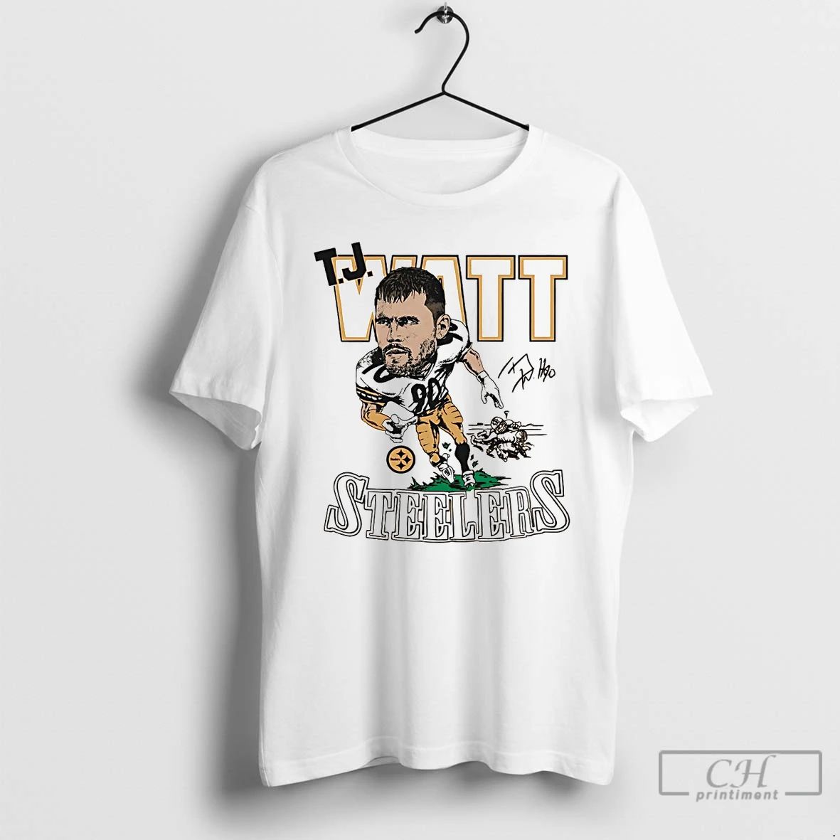 Classic T J Watt Big Head Caricature Steelers Signature T Shirts