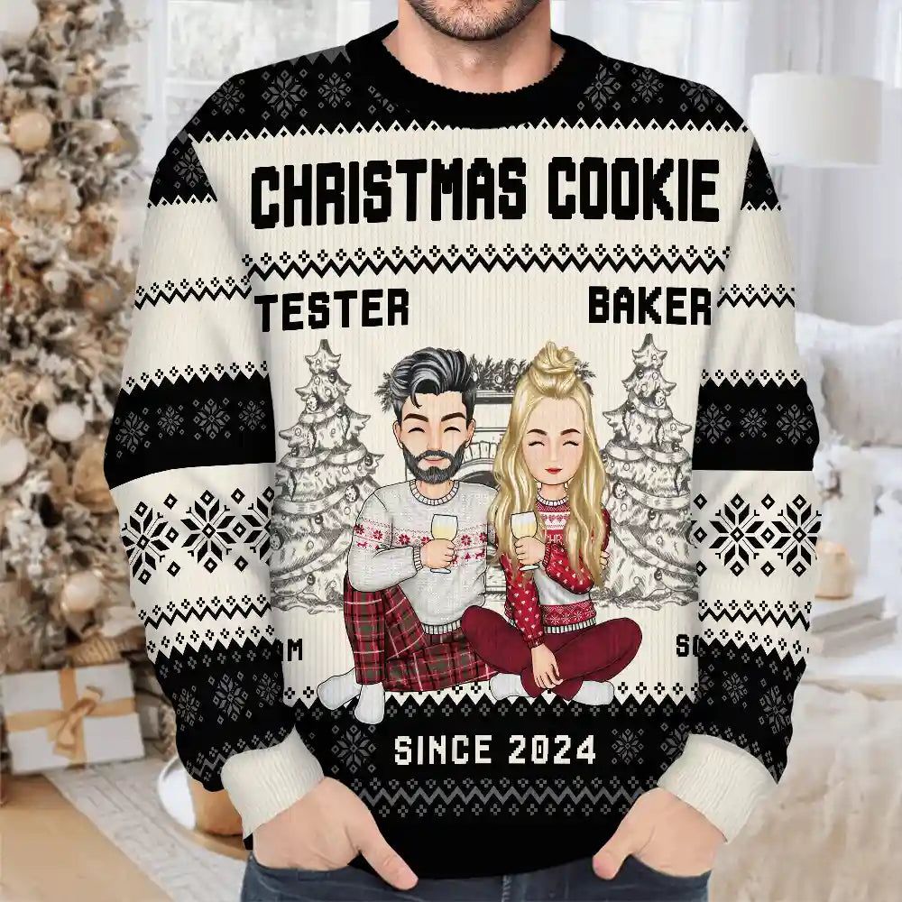 Christmas Couple Cookie Tester & Baker - Personalized Unisex Ugly Sweater