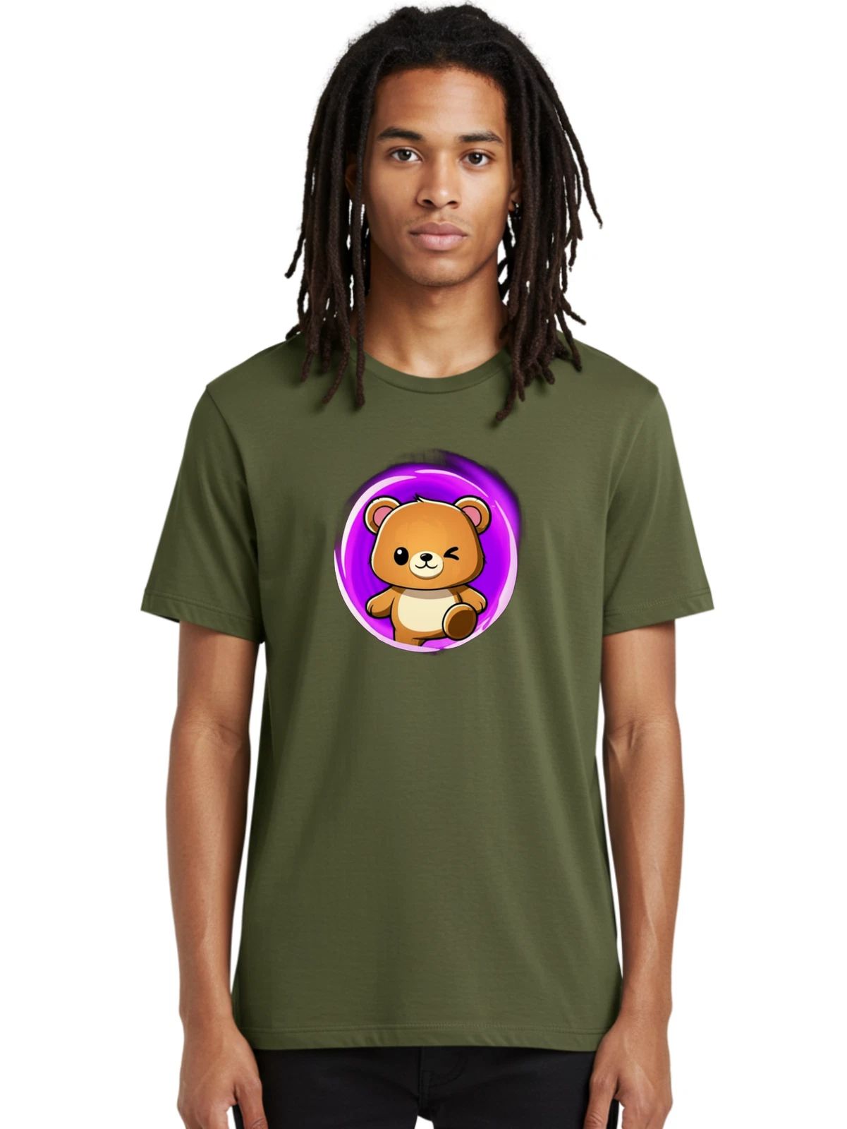 Kawaii-Bear-Icon Mens Graphic Tee, 100% Cotton, Casual Summer Wear