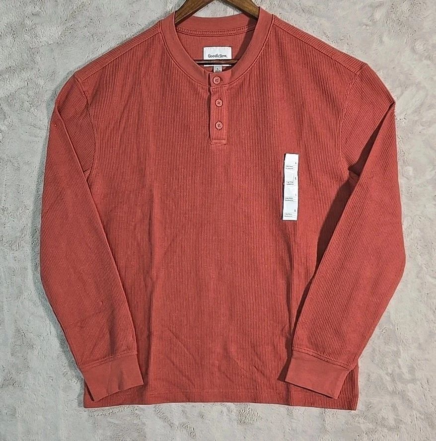 Men’s Thermal Henley Long Sleeve T-Shirt Goodfellow & Co Rust Large *New*