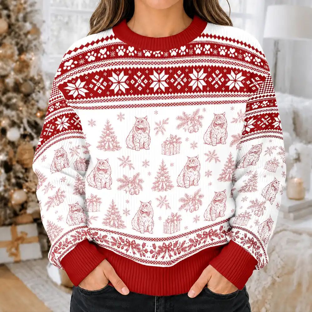 Christmas Gift For Pet Lover - Personalized Custom Photo Pencil Sketch Toile De Jouy Pet Pattern Unisex Ugly Sweater