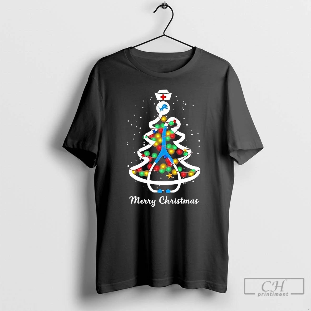 Classic Detroit Lions Stethoscope Nurse Christmas Tree T Shirts