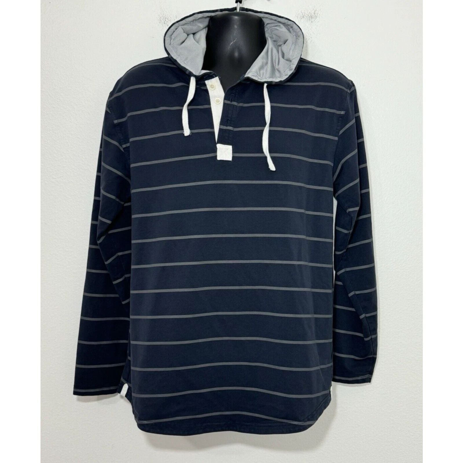 Bylt Basics Drop Cut Hooded Henley Lux Mens Large Blue Pullover Hoodie Shirt