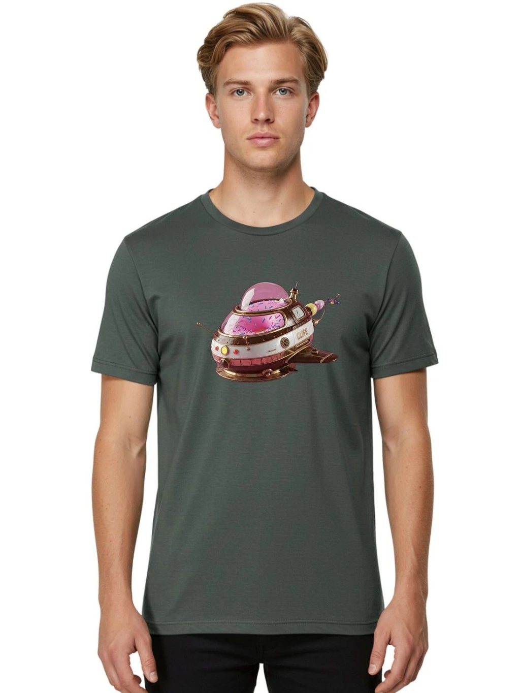 Cufe-Spacecraft Mens Graphic Tee, 100% Cotton, Casual Summer Wear