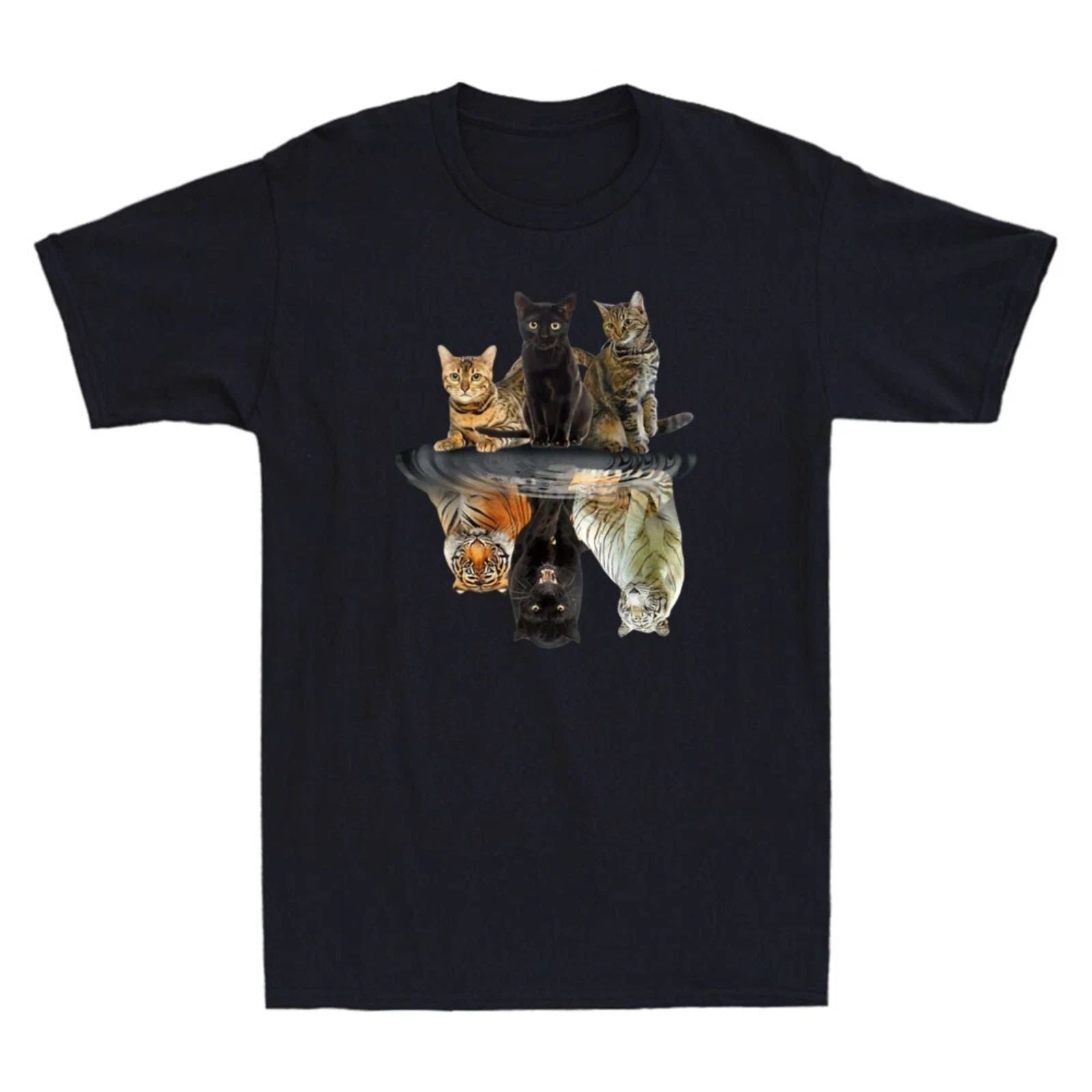 Cats Reflection Tiger Funny Animal Graphic Cute Cat Lovers Novelty Men's T-Shirt