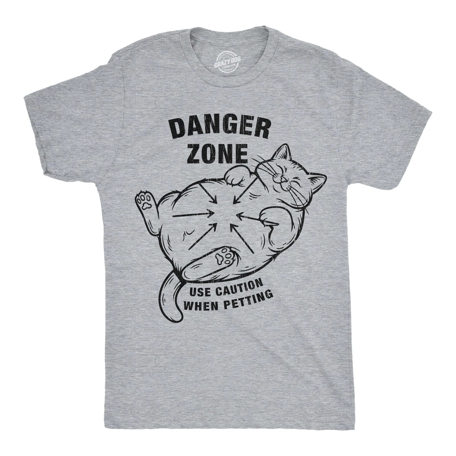 Mens Funny T Shirts Danger Zone Use Caution When Petting Sarcastic Cat Tee For