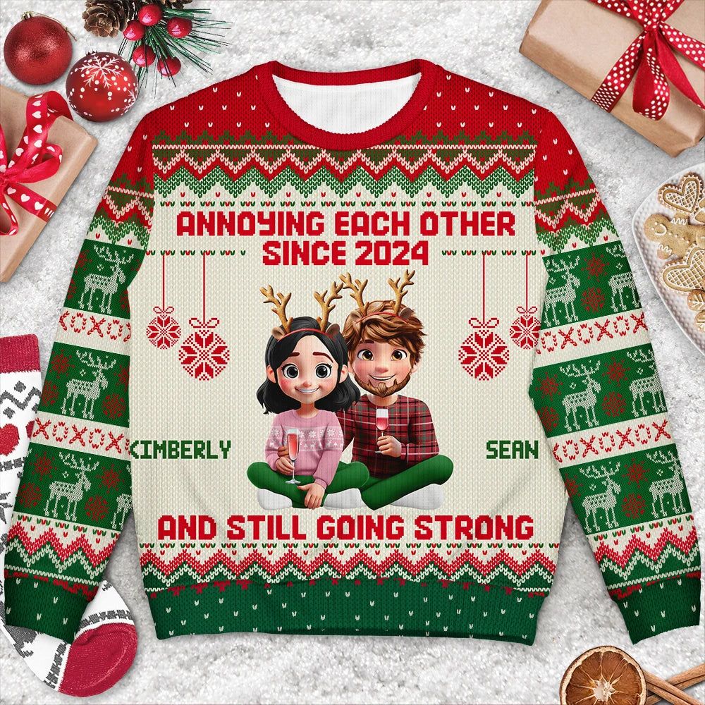 Annoying Each Other Since Year 3D Effect Couple - Personalized Unisex Ugly Sweater