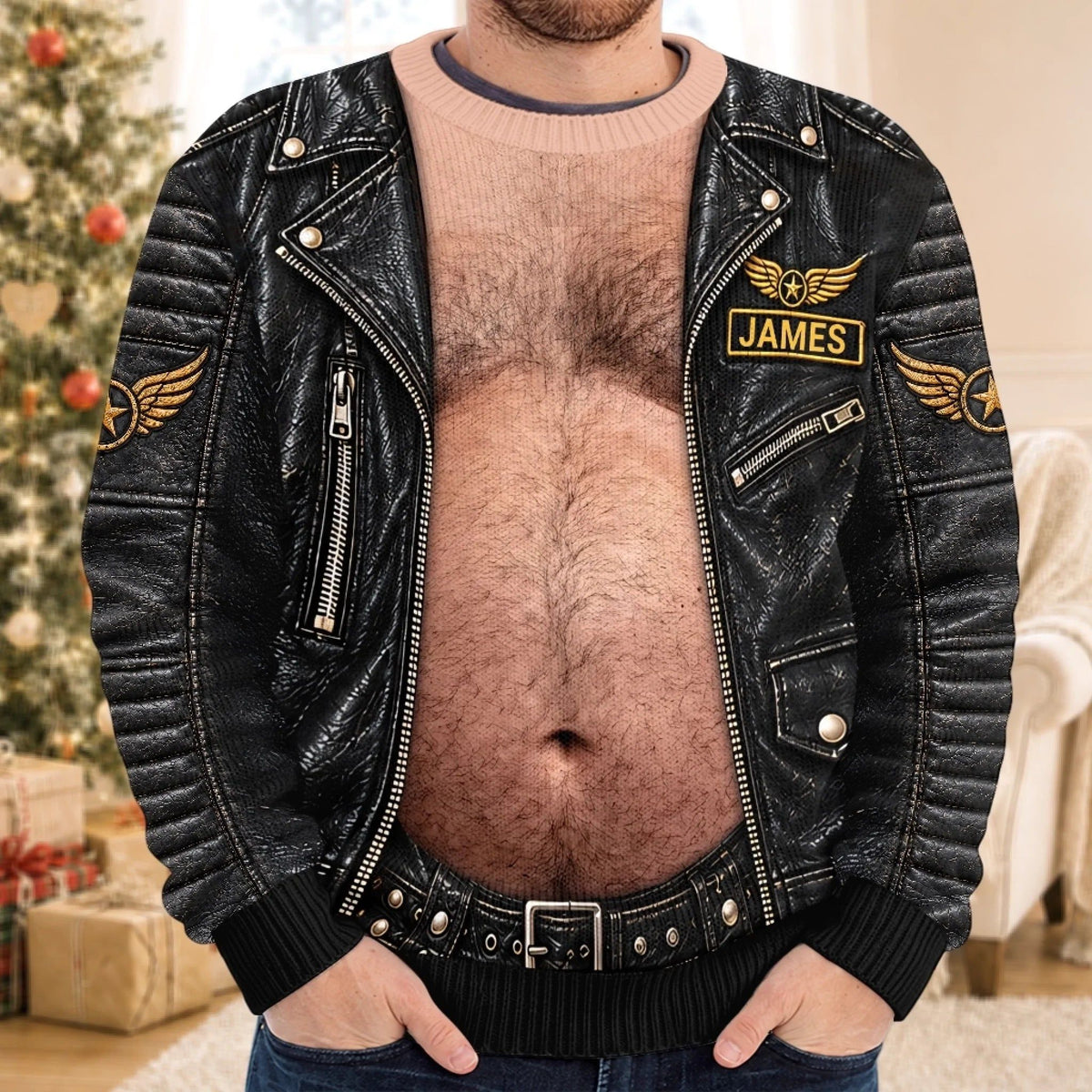 Custom Name Funny Biker Christmas Gifts for Couples - Personalized Ugly Sweatshirt