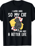 Plus-Size Men's Short-Sleeved T-Shirt for Cat Lovers,Fun Print,Cotton,Comfortabl