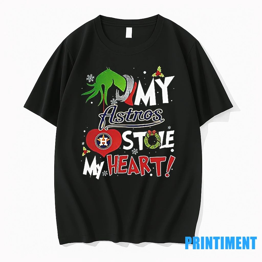 Grinch Hand My Houston Astros Stole My Heart Christmas Tshirts Sweater