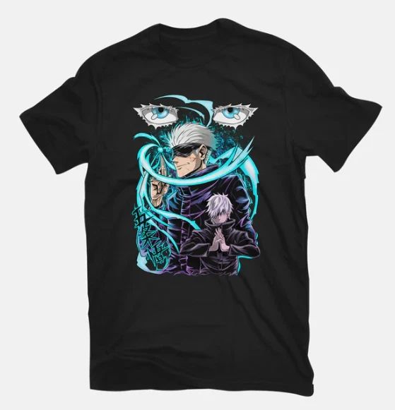 Unisex Jujutsu Kaisen Satoru Gojo Black T-Shirt from TeeFury size M/L