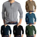 Trendy Men's Casual Long Sleeve Henley Grandad V Neck Muscle Tee Shirt Top