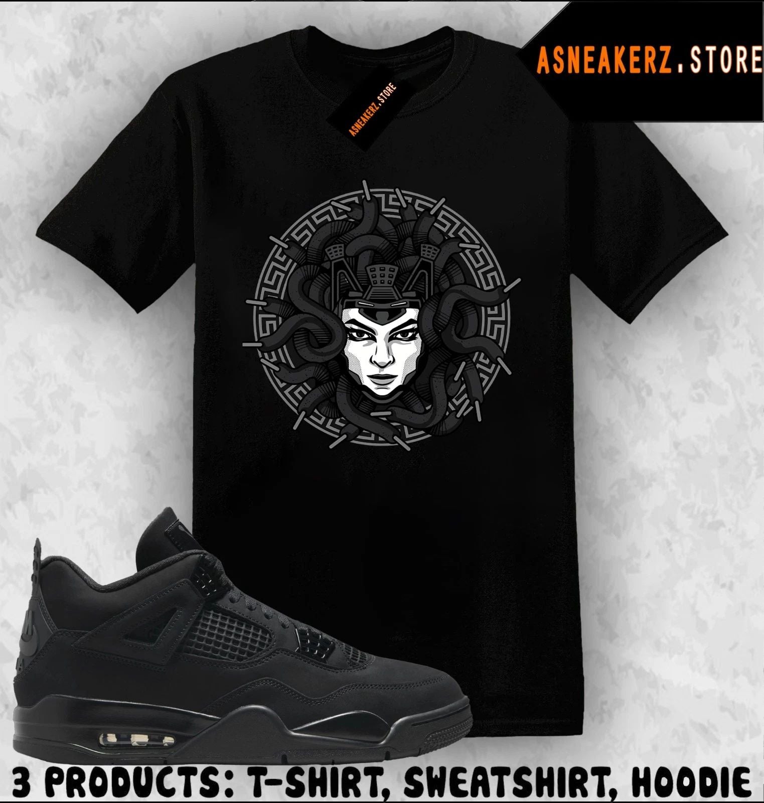 Tee Shirt Matching AJ 4 Black Cat 2025 Match Sneaker Sneakerhead Medusa T-Shirt