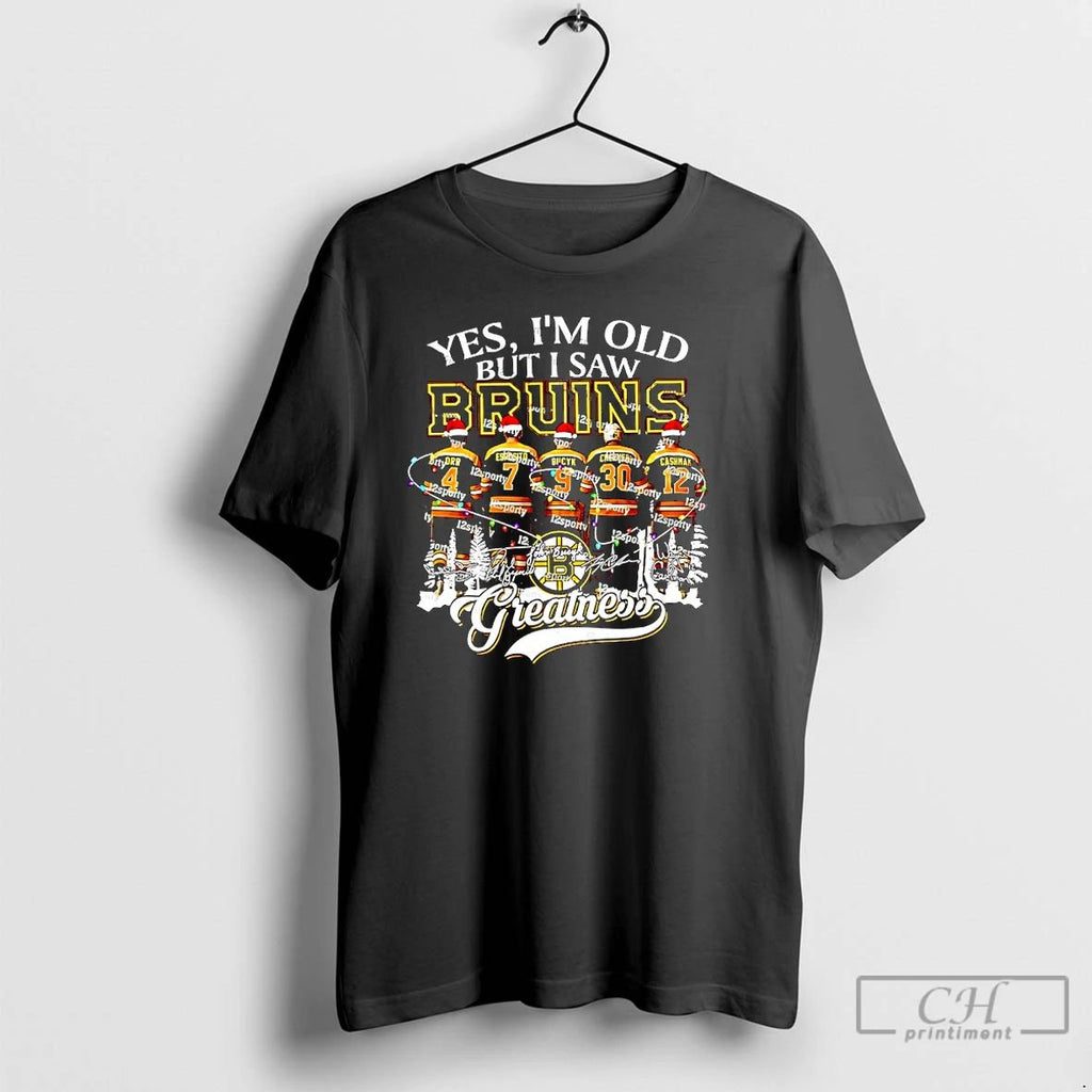 Classic Yes Im Old But I Saw Boston Bruins Greatness Legends Christmas Signatures T Shirts