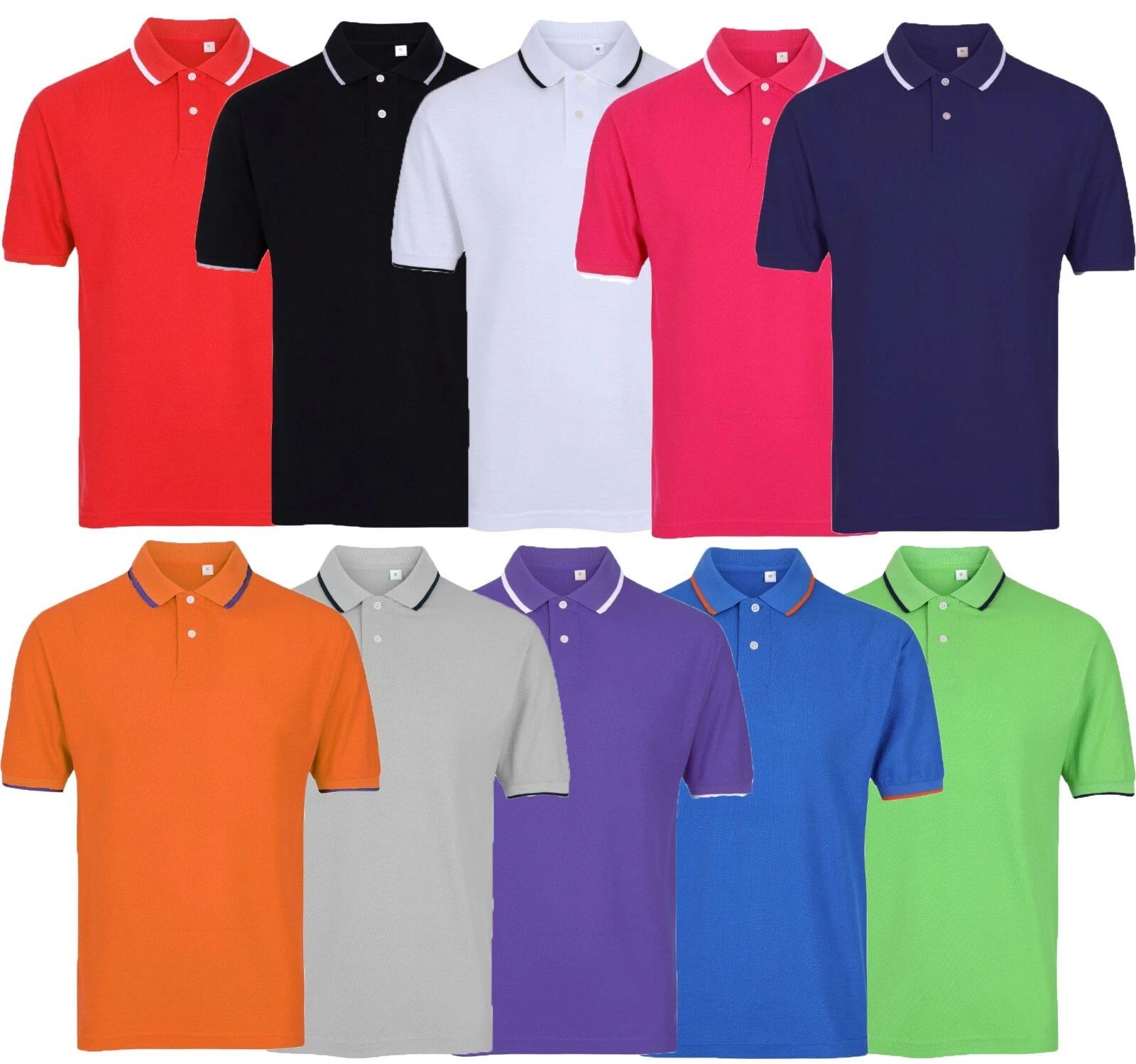 Mens Short Sleeve Plain Tipping Polo Shirt T Shirt Top Casual  S-2XL Pique
