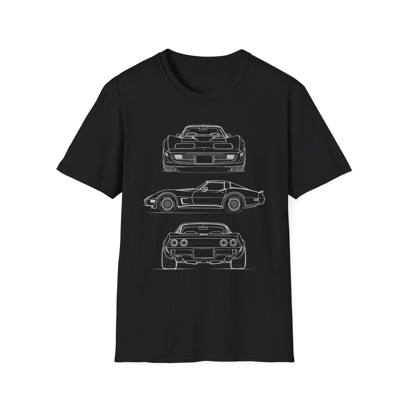 1979 Corvette Line Art Shirt C3 Stingray Front Side Rear View Tee for Chevy Fans