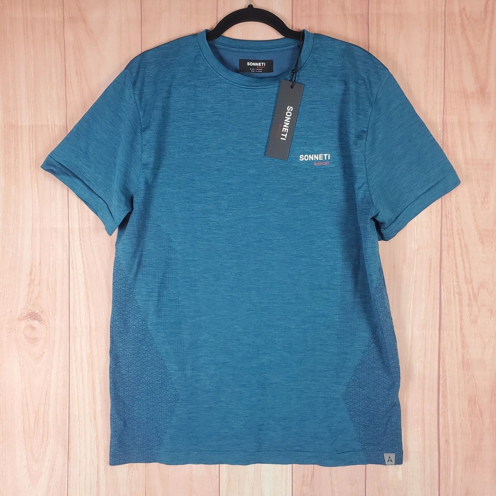 Sonneti Sport Shirt Mens Large Blue Geometric Spellout Logo Standard Fit