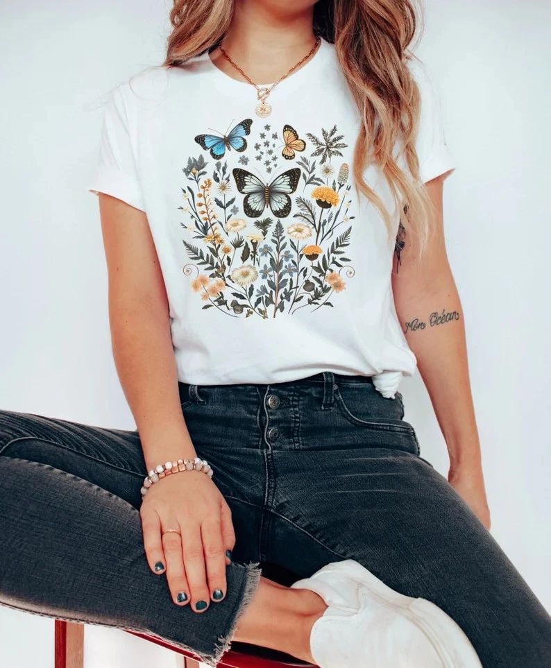 Vintage Botanical Butterfly Boho Comfort Tee