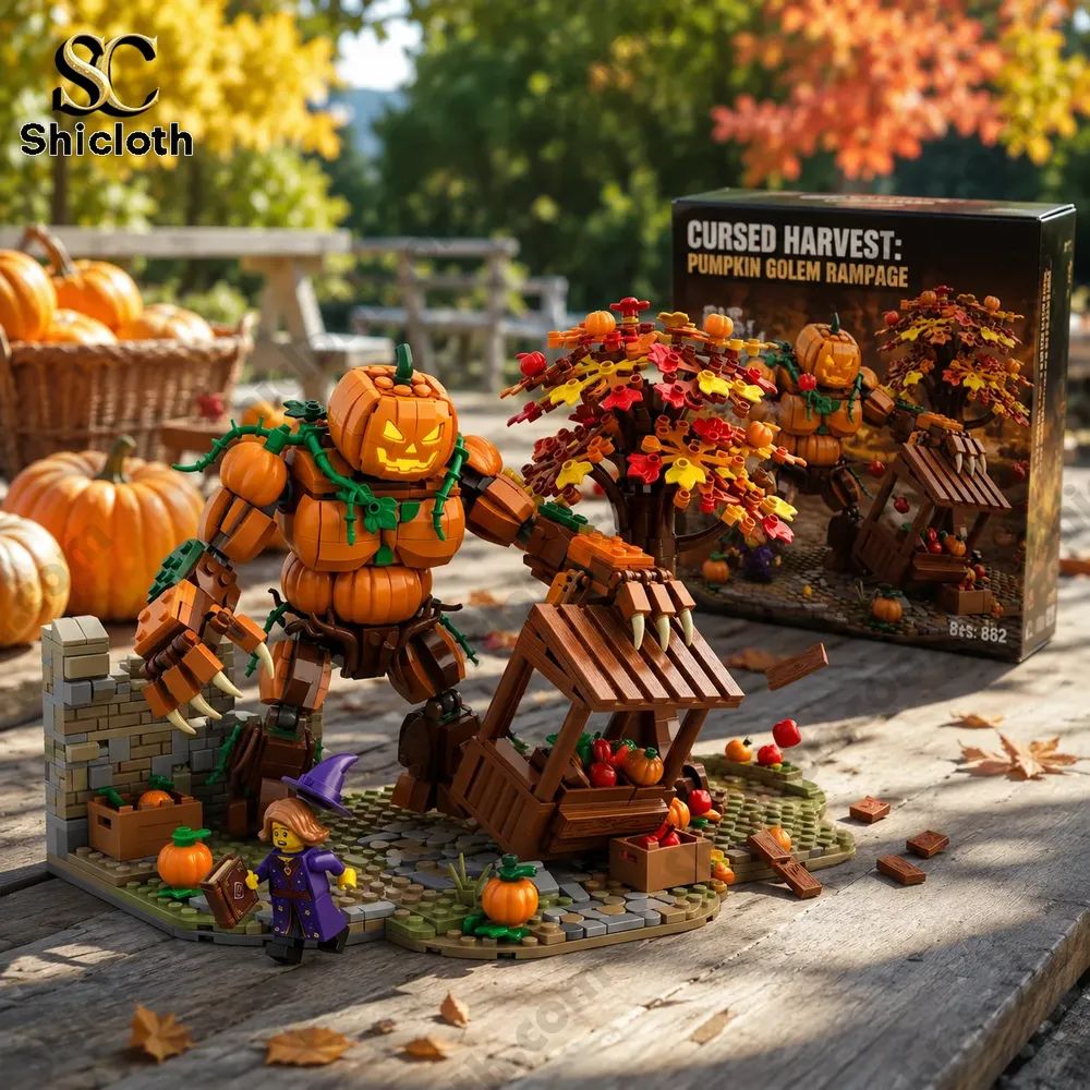 Cursed Harvest Pumpkin Golem Diorama Building Brick Set
