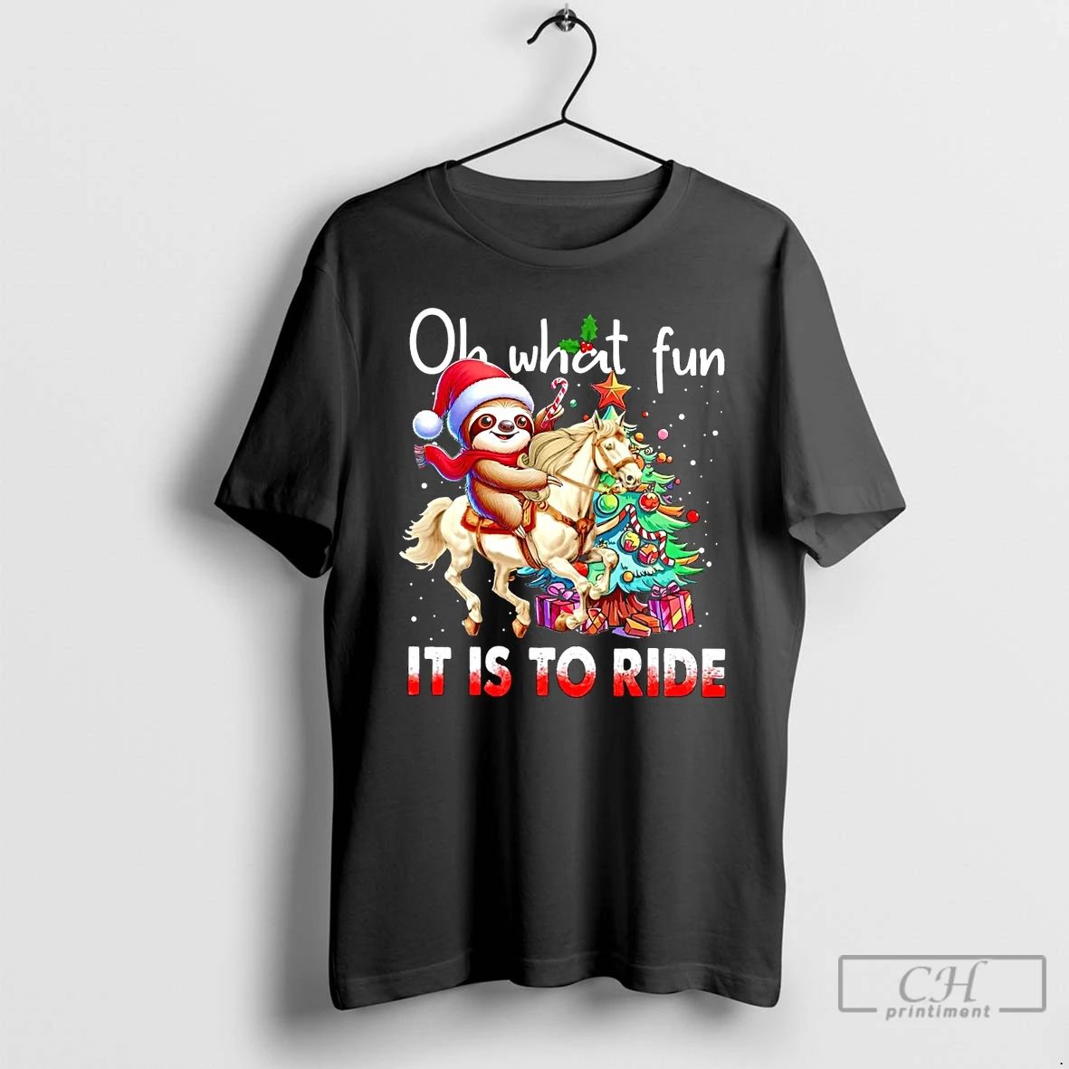 Classic Sloth Riding Horse Oh What Fun It Is To Ride Christmas T Shirts