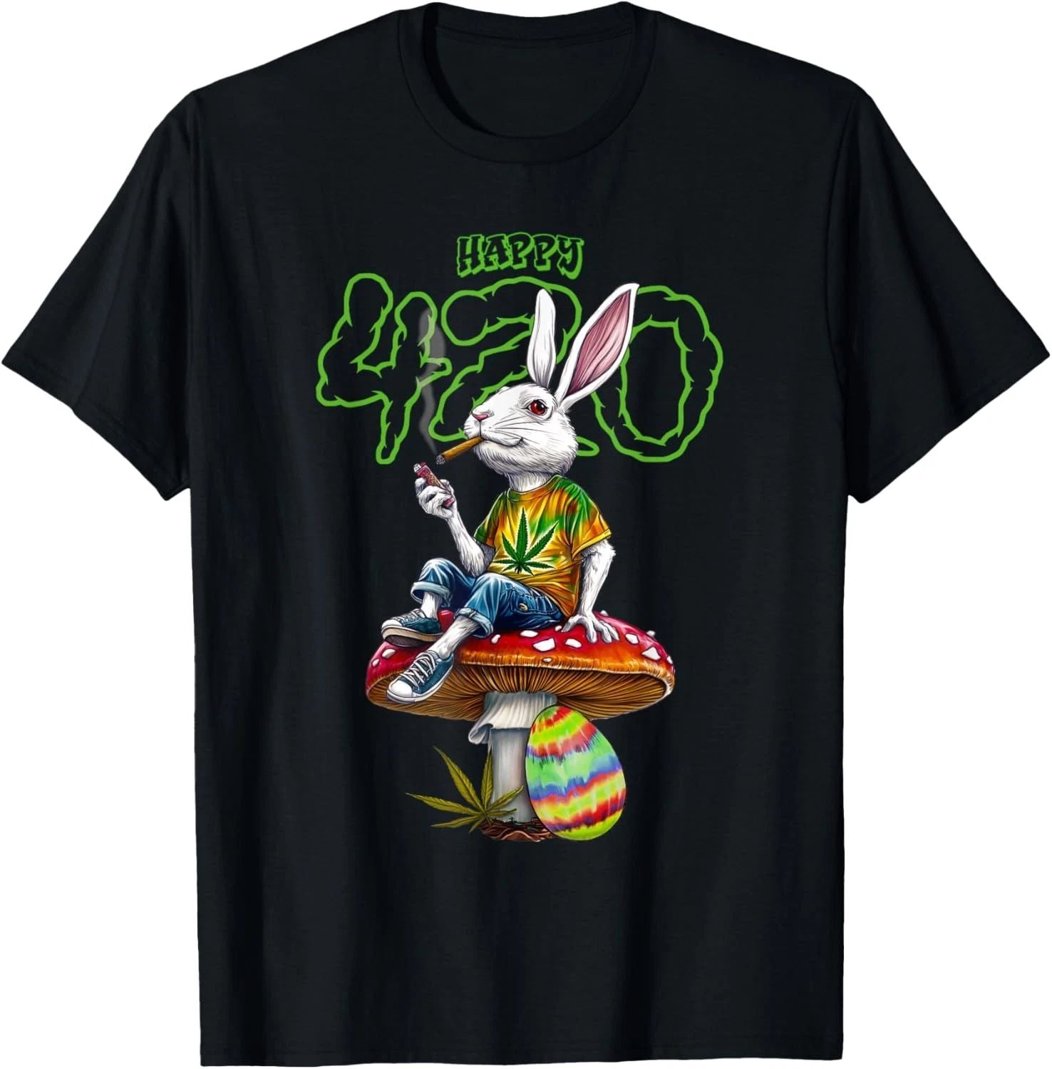 Easter Bunny Smoking Weed Happy 420 Pot Marijuana Rabbit T-Shirt