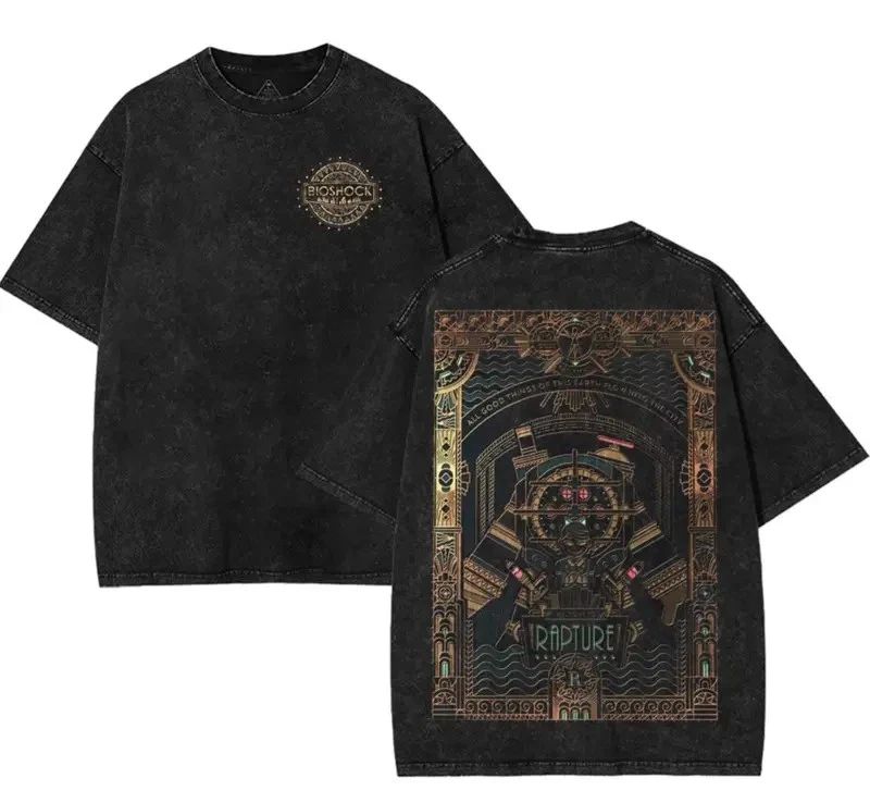 BioShock Rapture Art Deco Vintage Double Sided Tee Big Daddy Graphic Shirt