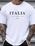 en's Italian Flag T-Shirt - Heavyweight 100% Cotton Crewneck Tee with ITALIA Gra
