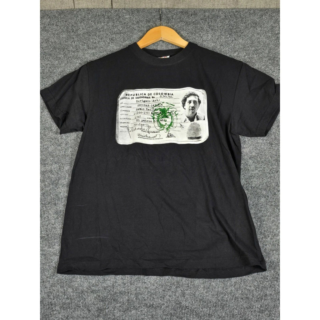 Vintage Black Pablo Escobar ID Graphic T Shirt Men's Size Small