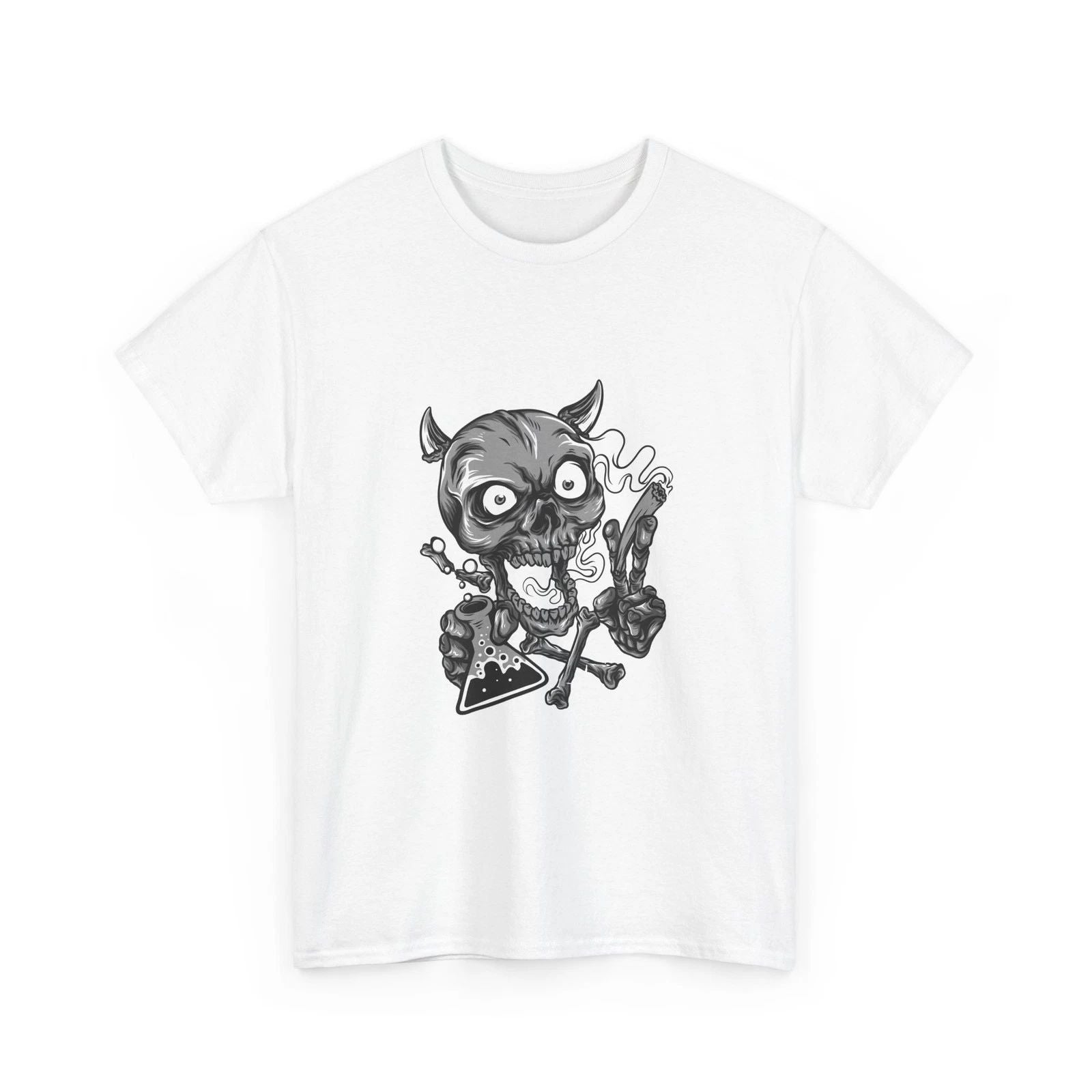Cartoon Demon Skull T-Shirt | Smoking Skull Graphic Tee, Cool Style, Street Wear
