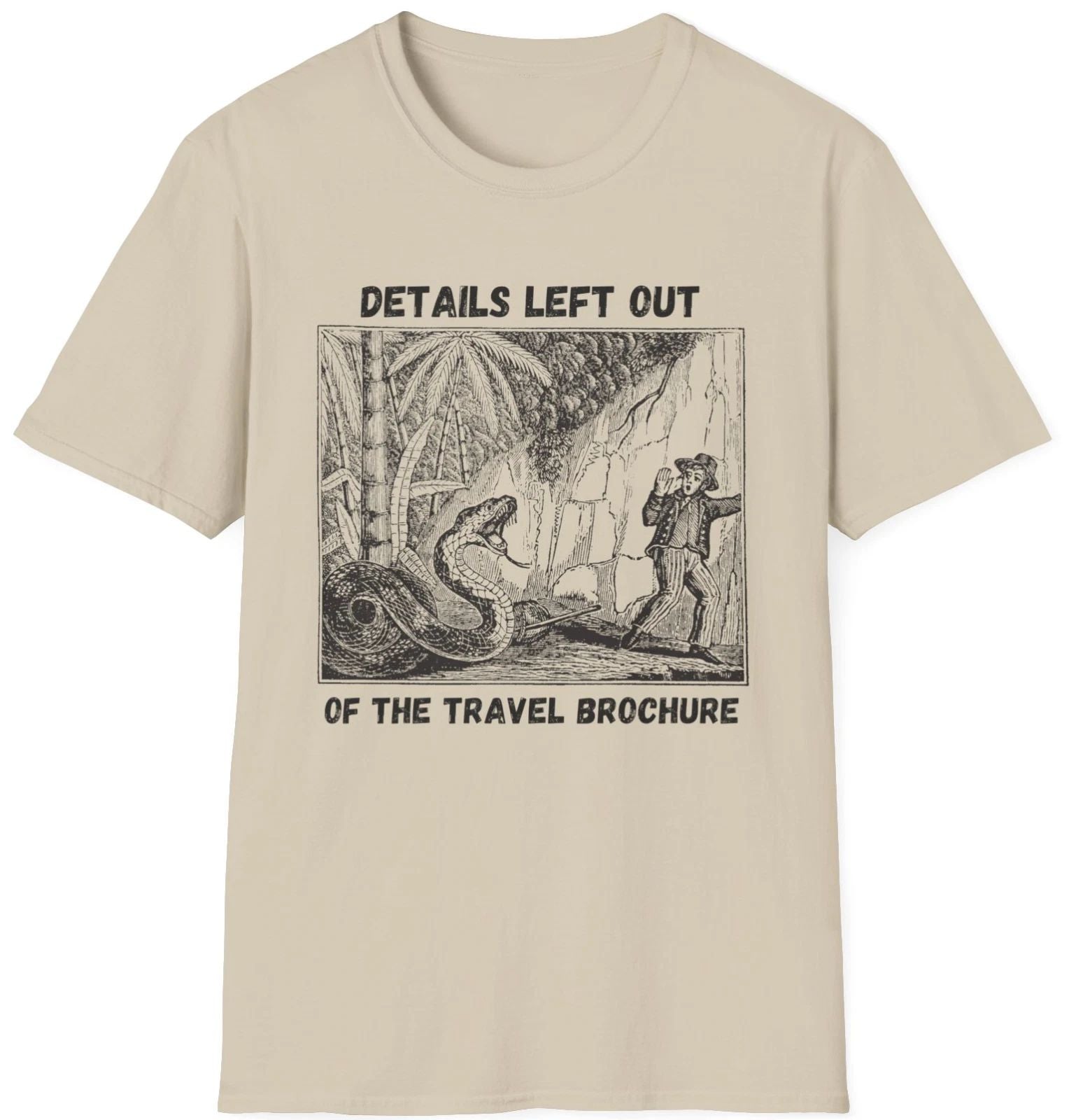 Travel Brochure T Shirt graphic tee Sand Size L