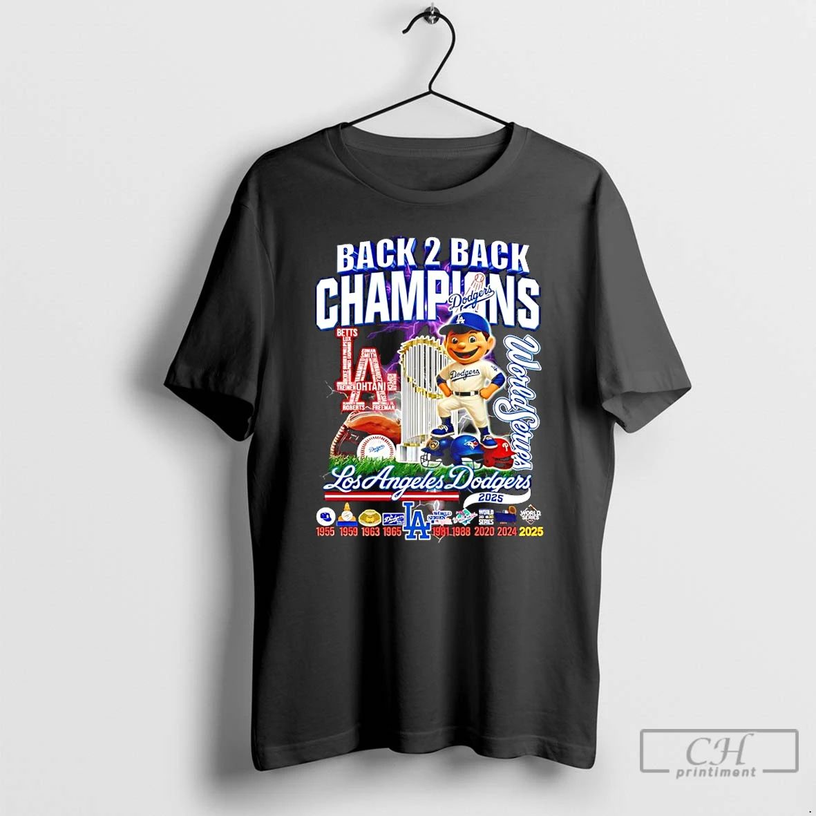 Classic Los Angeles Dodgers Back 2 Back Champions World Series Mascot T Shirts