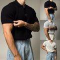 Men Stylish Solid Shirt Knitted Texture Retro Lapel Short Sleeve Comfortable