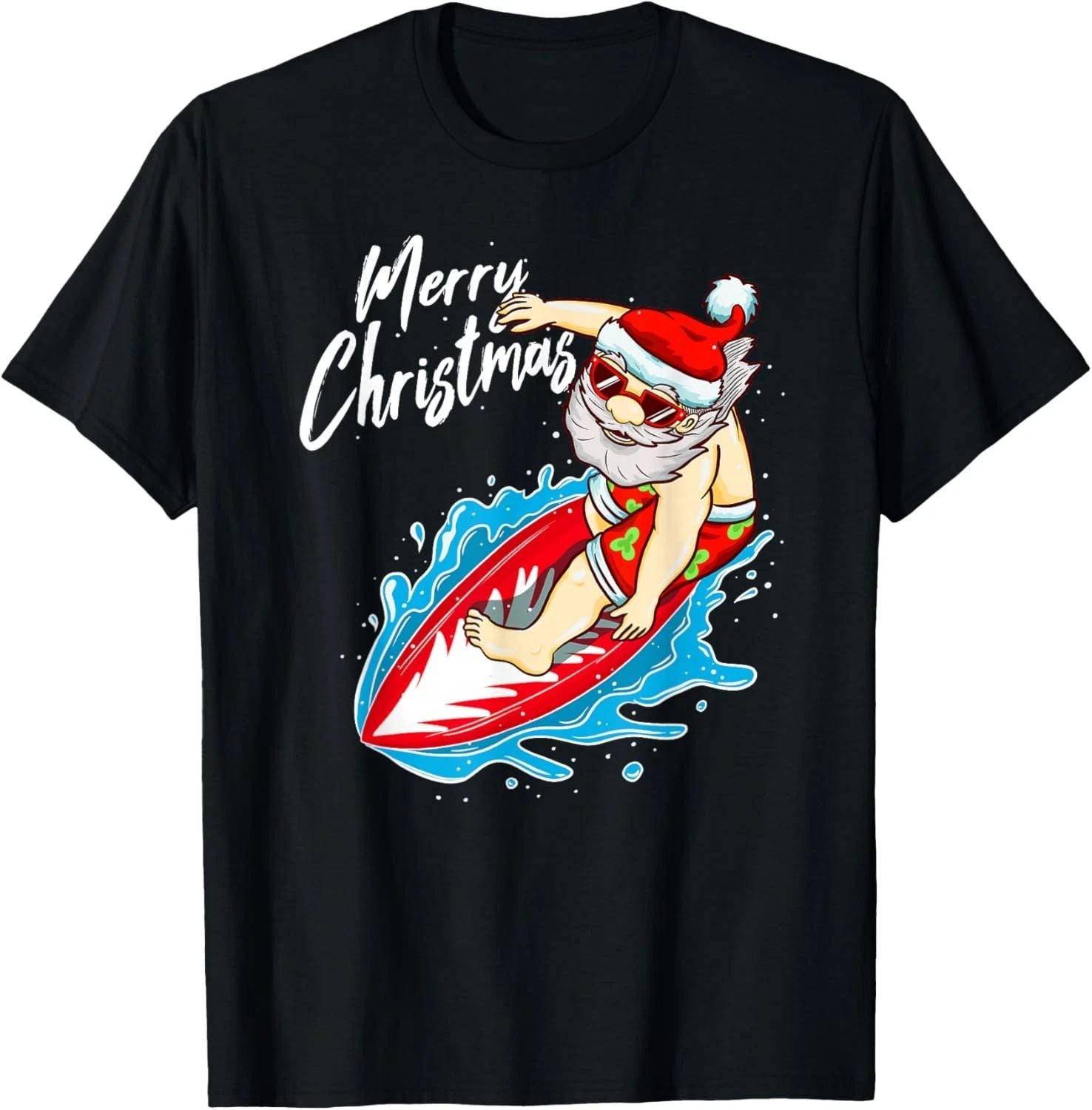 Funny Surfing Santa Claus Hawaiian Christmas Santa Surfing T-Shirt