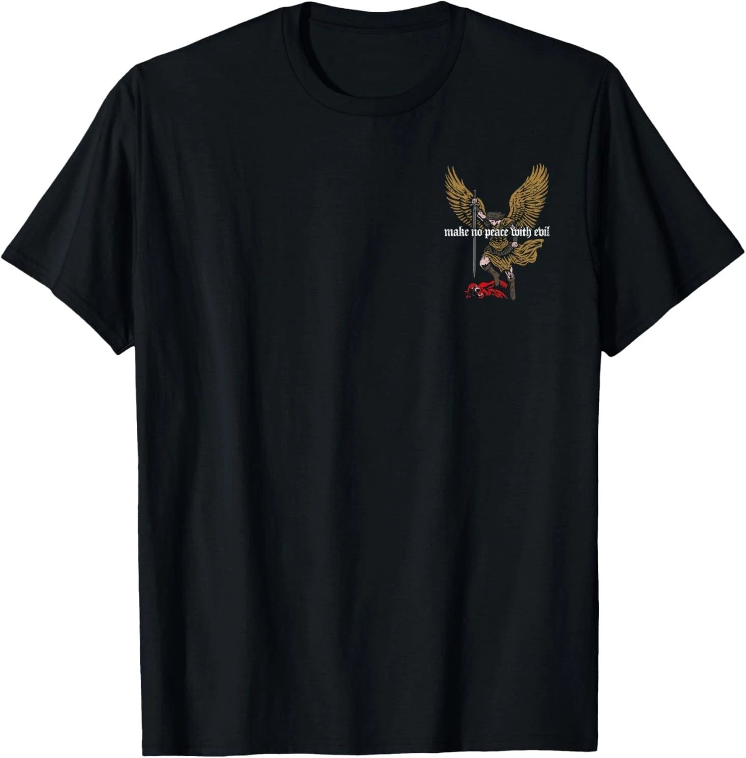 Make No Peace with Evil Archangel Michael Design 2 Sides T-Shirt S-5XL