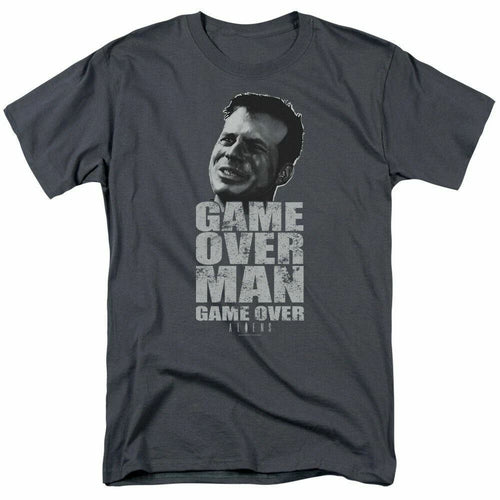 Alien Game Over Man T Shirt Mens License Movie Sci-Fi Horror Tee Charcoal