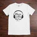 Gildan White Cotton Men's T-Shirt Music Soothes My Soul Headphones Graphic Print