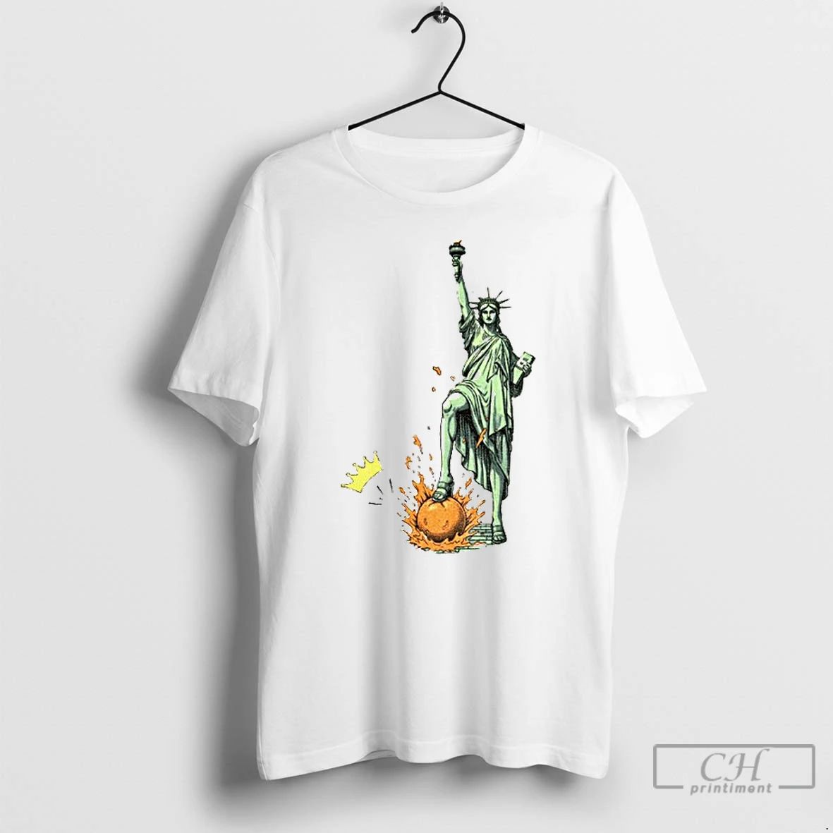 Classic No Kings In America Statue Of Liberty Over Orange Anti Trump Vintage T Shirts
