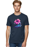 Hibiscus-Wave Mens Graphic Tee, 100% Cotton, Casual Summer Wear