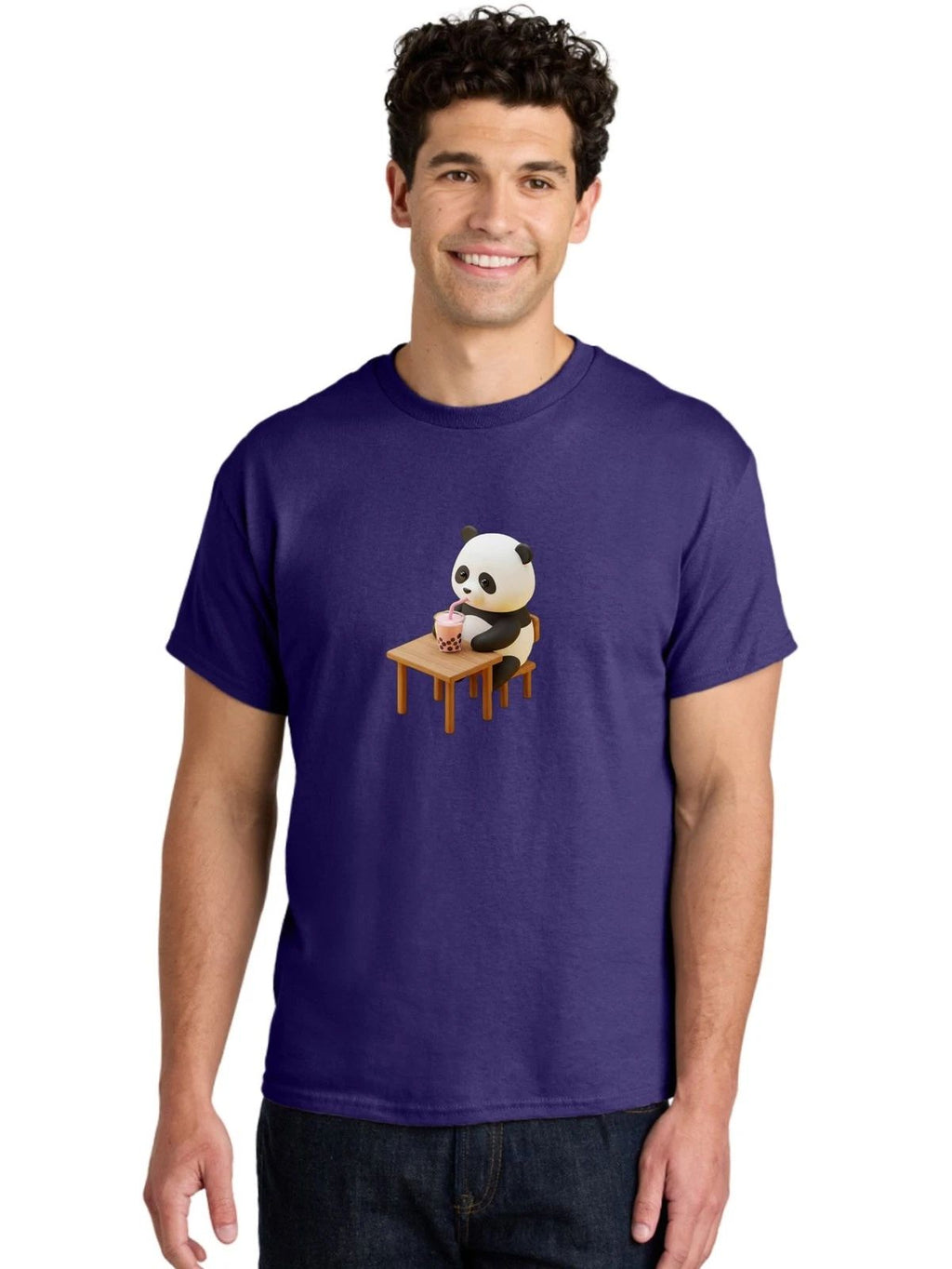 Panda-Drinking-Bubble-Tea-3 Mens Graphic Tee, 100% Cotton, Casual Summer Wear