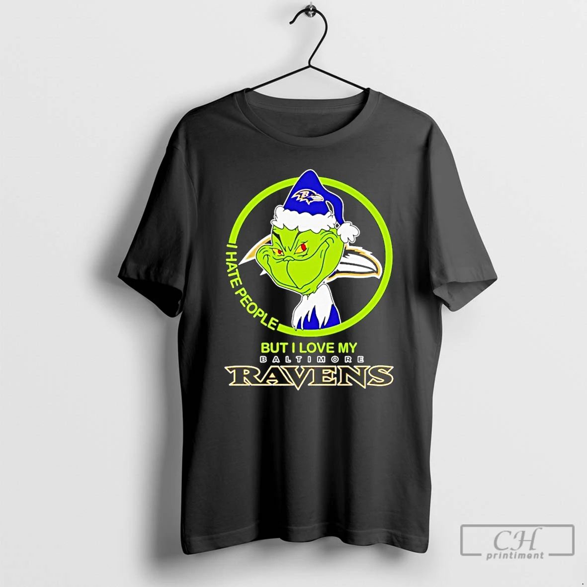 Classic The Grinch I Hate People But I Love My Baltimore Ravens T Shirts