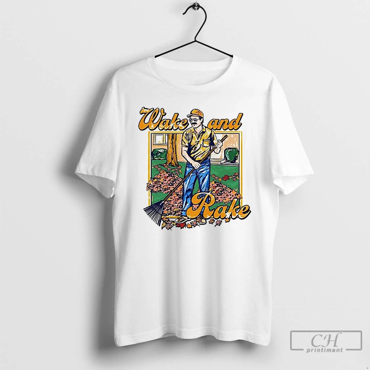 Classic Father Sweeping Autumn Leaves Wake And Rake T Shirts