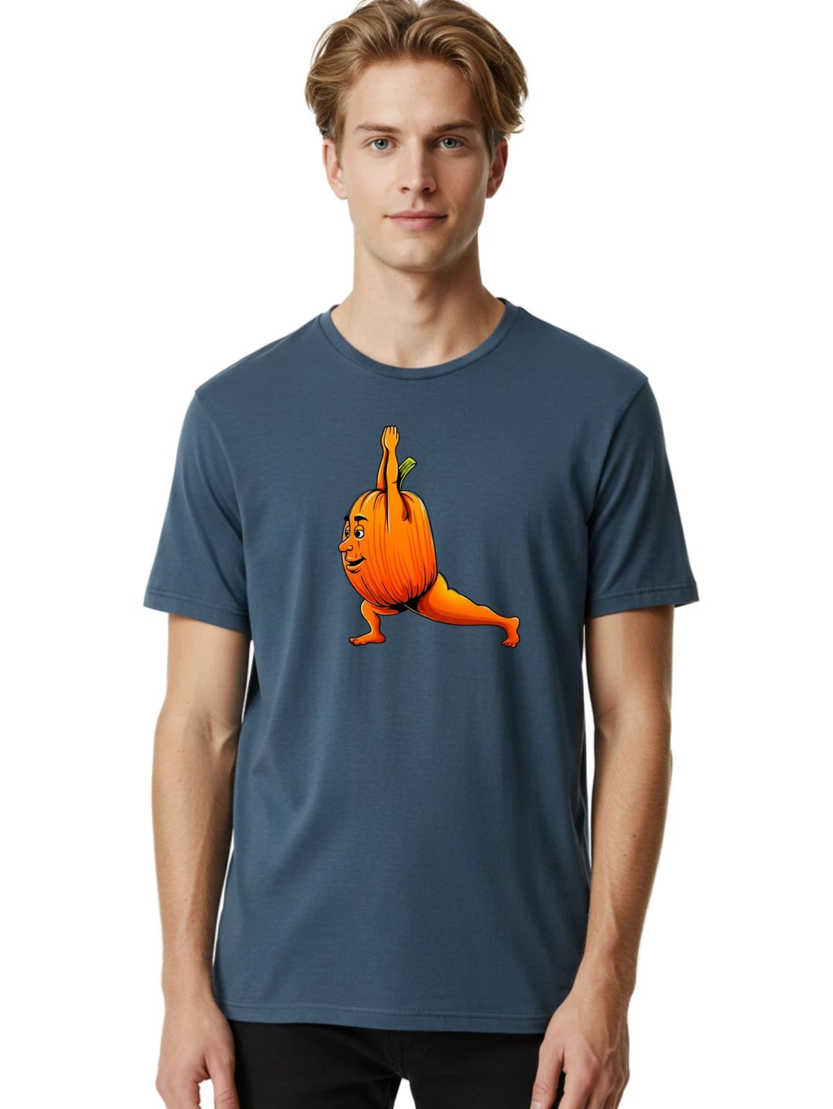 Pumpkin-Yoga Mens Graphic Tee, 100% Cotton, Casual Summer Wear