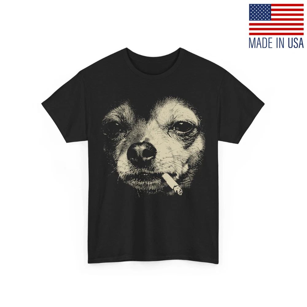Dog Smoking Cigarette Funny Chihuahua Meme Design Retro Unisex T-Shirt Reprint