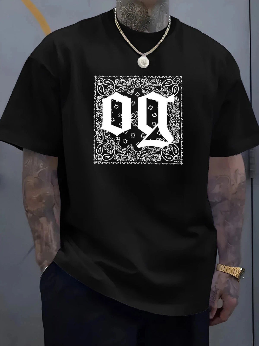 Men's OG Bandana Graphic T-Shirt Streetwear Casual Crew Neck Tee