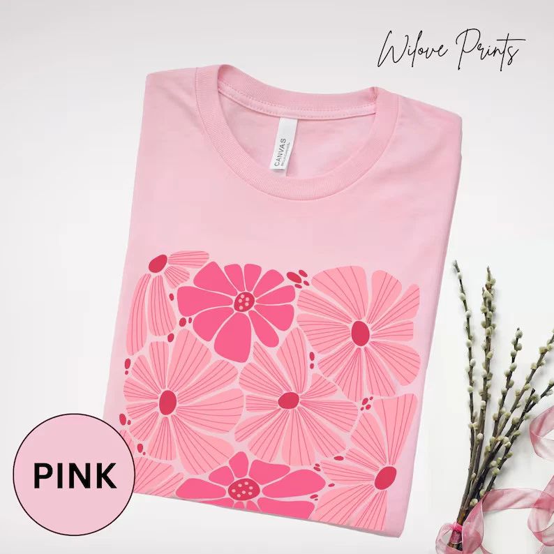 Pink Boho Floral Comfort Tee Women's Soft Casual