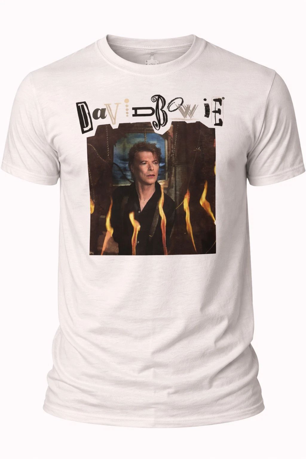 David Bowie Graphic T Shirt Vintage Music Icon Flames Photo Print Tee